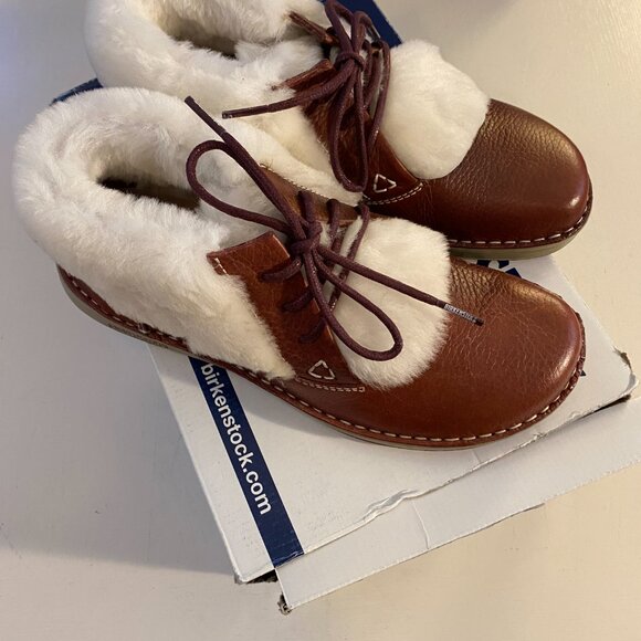 NIB Birkenstock Memphis High Shearling Lined Chestnut Brown EU 38 - Picture 2 of 6